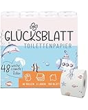 Glücksblatt Toilettenpapier mit bedruckten Motiven, 3-lagig, 48 Rollen x 150 Blatt, 100% Zellstoff, superweiches Klopapier, WC Papier, Verpackung aus mind. 30% PCR