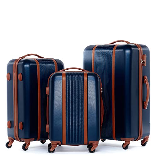 FERGÉ Kofferset Hartschale 3-teilig Milano Trolley-Set - Handgepäck 55 cm, L und XL 3er Set Hartschalenkoffer Roll-Koffer 4 Rollen 100% ABS blau