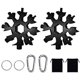 2 Stücke 18 in 1 Schneeflocken Multi-tool mit Karabiner und Schlüsselring, Geschenke für Männer, Edelstahl Tragbare Schneeflocken Multifunktionswerkzeug für Outdoor Abenteuer Camping (Schwarz)