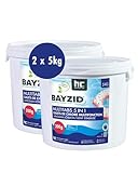 BAYZID Chlor Multitabs 5 in 1-200g Chlortabletten für Pool - 2 x 5kg - 5-Phasen Pflege & Reinigung - Made in Europe - Für kristallklares Poolwasser