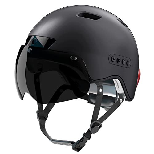 Fahrradhelm Bluetooth Smart Helm mit Fahrrekorder und LED-Rücklichtfunktion mit Blinkern Abnehmbare Sonnenblende mit Fahrradhelm für Erwachsene (Schwarz)