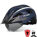 VICTGOAL Fahrradhelm Herren Damen MTB Helm mit Abnehmbarer Magnetische Schutzbrille Visier Atmungsaktiv mit 21 Belüftungskanäle Radhelm Einstellbare Fahrradhelme (L: 57-61cm, Marine)