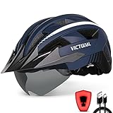 VICTGOAL Fahrradhelm Herren Damen MTB Helm mit Abnehmbarer Magnetische Schutzbrille Visier Atmungsaktiv mit 21 Belüftungskanäle Radhelm Einstellbare Fahrradhelme (L: 57-61cm, Marine)