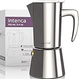 bonVIVO Intenca Espressokocher Induktion geeignet - Edelstahl Kaffeekocher in Schwarz Matt m. Wasserkessel, Sieb – Mokkakanne Silber (chrom), 2 Tassen 100ml
