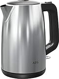 AEG K3-1-3ST Wasserkocher / 1,7 l Fassungsvermögen / hochwertige Optik / 3-fache Sicherheitsabschaltung / Wasserstandsanzeige außen / 360° drehbarer Sockel / Einhandbedienung / Tropfschutz / Edelstahl