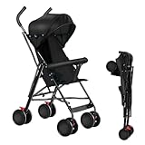Faltbarer Kinderwagen für Babys, 0 – 4 Jahre, verstellbare Sonnenblende, stoßfeste Räder, Kapazität 60 kg, tragbarer Kinderwagen für Babys mit Baumwolle und Moskitonetz (schwarz)