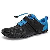 Barfußschuhe Herren Damen Traillaufschuhe Unisex Fitnessschuhe Zehenschuhe Barefoot Shoes(Schwarz Blau, 45EU)