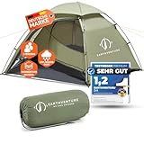 EARTHVENTURE® Camping Zelt 2 Personen wasserdicht - Schneller & Leichter Aufbau - Ultraleichtes kleines Packmaß - Ideal für 1 bis 2 Personen geeignet - Camping Trekking Zelt Outdoor & Motorrad