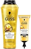 Gliss Shampoo Oil Nutritive (250 ml), Haarshampoo mit Omega 9 & Marula-Öl & SOS-Intensiv-Kur Oil Nutritive (15 ml), Haarkur für intensive Reparatur und gesund aussehenden Glanz