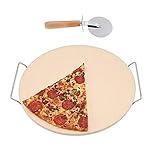 Pizzastein Set, mit Pizzarad Cordierit Servierwerkzeug, Pizza Werkzeug Set für Pizza, Kuchen, Brot, Kuchen, Kekse auf Ofen, BBQ Grill