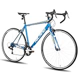 Hiland Rennrad 700c 28 Zoll Stahlrahmen mit 14 Gang-Schaltung blau klemmbremse Racing Bike Citybike Pendlerfahrrad für Damen und Herren Size m