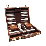 Backgammon, Spieler Klassisches Backgammon, Backgammon Reise, mit Hochwertiger Ledertasche Tragbares und Reise-Backgammon-Set (Braun, 11 Zoll)