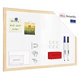 ALLboards Whiteboard mit Holzrahmen 60x40cm Magnettafel Weiß Magnetisch, Trocken Abwischbar