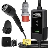 dé Mobile Wallbox/Ladestation 22kW [3-phasig|7m|6-32A] mit stromzähler, Ladekabel CEE 32A auf Typ 2 und EV Ladegerät für Model Y/3, ID.3/4/5, MG4, EX30, e-up, e-tron und andere EV/PHEV