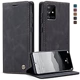 owlhold Handyhülle Samsung Galaxy A71 4G klapphülle Premium PU Lederhülle Weiches Vintage Faltbare Ständer Schutzhülle Kartenfach Standfunktion Handytasche Hülle Samsung Galaxy A71 4G -Schwarz