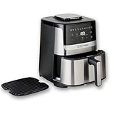 Jamie Oliver by Tefal Easy Fry Silence Deluxe Heißluftfritteuse, sehr leise, 10 voreingestellte Programme, digitaler Touchscreen, 5 l, inkl. Druckguss-Gitterrost + Deckel, Schwarz/Edelstahl, EY55JDE0