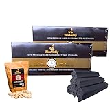 Blacksellig Haselnussbriketts 16kg – Reiner Naturbrennstoff aus der Türkei – wenig Asche, Starke Hitze, Lange Brenndauer – ohne Zusätze + 800g Anündwolle
