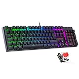 Redragon Mechanische Gaming Tastatur, QWERTZ Tastatur (Deutsches Layout) mit Rote Schalter für PC Gamer Arbeits, 105 Tasten Programmierbare Kabelgebundene Tastatur, Stahlgehäuse, RGB Beleuchtung