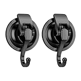 QZDAFFIC 2PCS Saugnapf Haken, Premium Vakuum Saugnapfhaken mit Max 10KG, Wasserdicht Starke Dusch Saughaken für Bad, Küche, Fenster, Kranz (Schwarz)