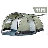 CampFeuer Zelt Super+ für 4 Personen | Olivgrün/Schwarz | Großes Tunnelzelt mit 2 Eingängen und Vordach, 3000 mm Wassersäule | Gruppenzelt, Campingzelt, Familienzelt