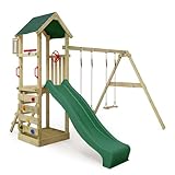 FATMOOSE Spielturm Klettergerüst KiwiKey Kick XXL mit Schaukel & Rutsche, Outdoor Kinder Kletterturm mit Sandkasten, Leiter & Spiel-Zubehör für den Garten (Grün)