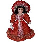 BOMBKI Porzellan-Puppen, klassisch, viktorianische Damen, mit Hut und Ständer, 30 cm, Rot