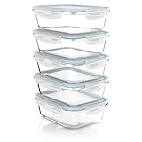 Arendo - Glas Lunchboxen Frischhaltedosen für Lebensmittel mit Deckel luftdicht - 5er Set - 1050 ml - für Mikrowelle Ofen Gefrierschrank - Spülmaschinen geeignet - Vorratsdosen Meal Prep Boxen Set
