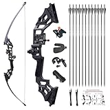 Tongtu Pfeil und Bogen Jagd Erwachsene 30-40 Lbs Recurvebogen Set AnfäNger mit 12 StüCk Mixed-Carbon Pfeile Longbow Kit für Die Jagdpraxis Outdoor-Sportarten（30 Lbs）