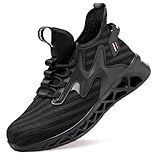 LUDEY Arbeitsschuhe Herren Wasserdicht Sicherheitsschuhe Sneaker rutschfeste Stahlkappenschuhe Leichtgewicht Security Schuhe Dauerhaft Arbeits Baustellenstiefel Herren Schwarz 43EU