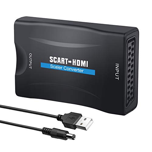 Scart zu HDMI Konverter 1080P Scart auf HDMI Adapter Composite HD Video Audio Upscaler für Smartphone HDTV DVD Blu-ray STB PS3 (Nicht für 4K Geräte) – Schwarz3 (Nicht für 4K Geräte) – Schwarz