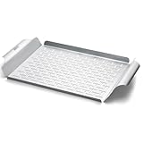 Weber Deluxe Grillpfanne (44 x 39cm) - Hitzebeständige & spülmaschinenfeste BBQ Grillpfanne aus Edelstahl, ideal zum Sautieren von Gemüse und Anbraten von Meeresfrüchten - Silber (6435)