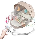 Babywippe Elektrisch, Baby Wippe mit 5 Schaukelgeschwindigkeiten 3 Timer und 10 Musik, Babyschaukel Elektrisch mit Sicherheitsgurt & Insektennetz, Baby Bouncer mit Touchscreen/Fernbedienung(Khaki)