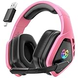 Tatybo Kabellose Gaming-Kopfhörer für PC, PS5, PS4, 2,4 GHz, USB und Typ-C mit Mikrofon, 40H-Akku, Bluetooth-Kopfhörer für Switch, Laptop, Handy, Mac, Rosa Schwarz