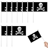 Pirat Flagge Halloween,Piratenfahne Stockfahne Piratenflagge,Piratenflagge klein,Handgehaltene Mini-Flagge,Stockflagge Pirat,Mini-Fahne mit Piratenmotiv für Kindergeburtstag und Faschings-Party,10 PCS