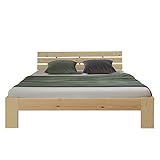 Homestyle4u 1839, Holzbett 180x200 mit Lattenrost Holz Natur Doppelbett Betttgestell Kiefer Massivholz Schlafzimmer