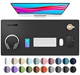 Aothia Schreibtischunterlage,Mauspad mit Leder und Rutchfeste Wildleder,Multifunktionales Office Mousepad Laptop Schreibunterlage,Tisch-Schutz Unterlage für Büro/Home(91cm x 43cm, Schwarz)