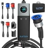 iLa Tech Mobile Wallbox 22kW, EV Ladegerät mit Typ 2 Ladekabel 5M, LCD Display, IP66 Wasserdicht mit Kabelhalterung Aufbewahrungstasche Schuko 16A/CEE 32A Rot/CEE 16A Rot/CEE 32A Blau/Typ 2 Socket