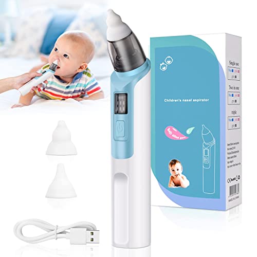 URAQT Nasensauger Baby, Nasensauger Baby Elektrisch Nasenreiniger, Nasensauger Baby Staubsauger für Neugeborene Kleinkinder Säuglinge, Mit 6 Saugstufe & 2 Silikon Tipps, USB-Aufladung, Blau