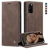 CaseMe Handyhülle für Samsung Galaxy S20 Hülle Premium Lederhülle Klappbar Flip Case Tasche Magnet Kartenfach Standfunktion Schutzhülle für Samsung Galaxy S20 6,2'' - Kaffee