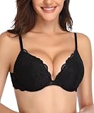 Deyllo Damen Push Up BH mit Blumen Spitze Schalen Bügel BH Gepolstert Elegant(Schwarz,85C)