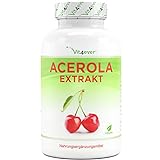 Acerola Kapseln - Natürliches Vitamin C - 365 Kapseln für 12 Monate – Premium: Hochdosiert mit 750 mg je Kapsel - Ohne unerwünschte Zusätze - Laborgeprüft - Vegan