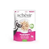 Schesir, Hähnchenfilets mit Schinken in Gelee, ergänzendes Nassfutter für Katzen, Originalrezept, 100% natürlich, 12 Dosen à 70 g