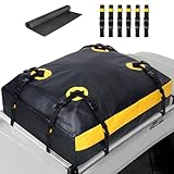 ISOPHO Dachtasche Auto Dachgepäckträger-Tasche, 15Kubikfuß/425Liter Wasserdicht Faltbare Dachbox für Dachtasche Auto Ohne Reling/mit Reling, Schwarz/Gelb Dachkoffer Mit 6 Gurten, von denen 4 fest sind