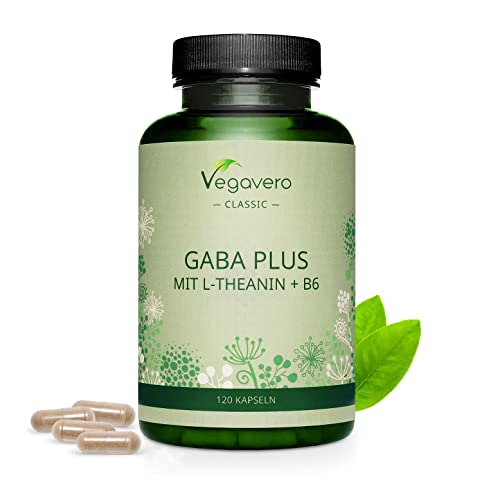 GABA Vegavero ® | HOCHDOSIERT | 1000 mg Gamma Aminobuttersäure pro Tagesdosis | Mit L-Theanin & Vitamin B6 | 120 vegane Kapseln | Ohne Zusätze