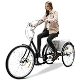 26 Zoll 6-Gang Erwachsene Dreirad mit Einkaufskorb, 3 Räder Fahrrad Erwachsene Outdoor-Aktivitäten Tricycle Dreirädriges Fahrrad Senioren Städtisches, 120kg Tragfähigkeit für Städte Radwege (Schwarz)