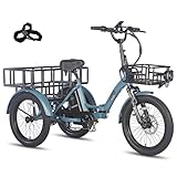 Fafrees Elektro Dreirad F20 Mate, E-Bike 3 Rad 65N.m, E Bike Klapprad 20 * 3.0 Zoll, Dreirad Lasten für Erwachsene 48V 18.2Ah Akku, 25km/h (Großer hinterer Korb + vorderer Korb, Blau)