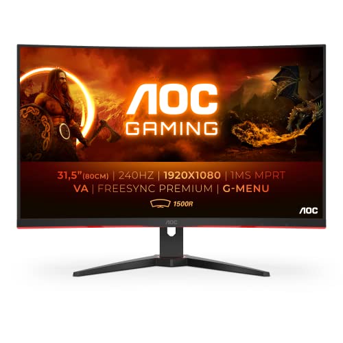 AOC Gaming C32G2ZE - 32 Zoll FHD Curved Monitor, 240 Hz, 1ms, FreeSync Premium (1920x1080, HDMI, DisplayPort) schwarz/rot