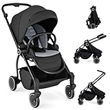 LIFEZEAL Leichter Kinderwagen für Kinder 0-36 Monate, Kompakter Faltbuggy mit Sicherheitsgurt & Räder & Sonnenblende & Einkaufskorb, Zusammenklappbarer Buggy Max. 30kg (Schwarz)