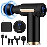 AQXONG Mini Muskelmassagepistole, Tragbares Elektrisches Massagegerät mit LCD Display, Ultraleise Massagepistole 45DB, 6 Geschwindigkeiten, 4 Massageköpfe, Wiederaufladbare Massagepistole (Schwarz)