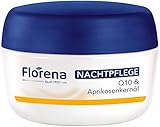 Florena Nachtpflege Q10 & Aprikosenkernöl, Gesichtscreme gegen Falten mit Vitamin E, Nachtcreme fürs Gesicht für frischere Ausstrahlung, feuchtigkeitsspendende Nachtpflege (50 ml)